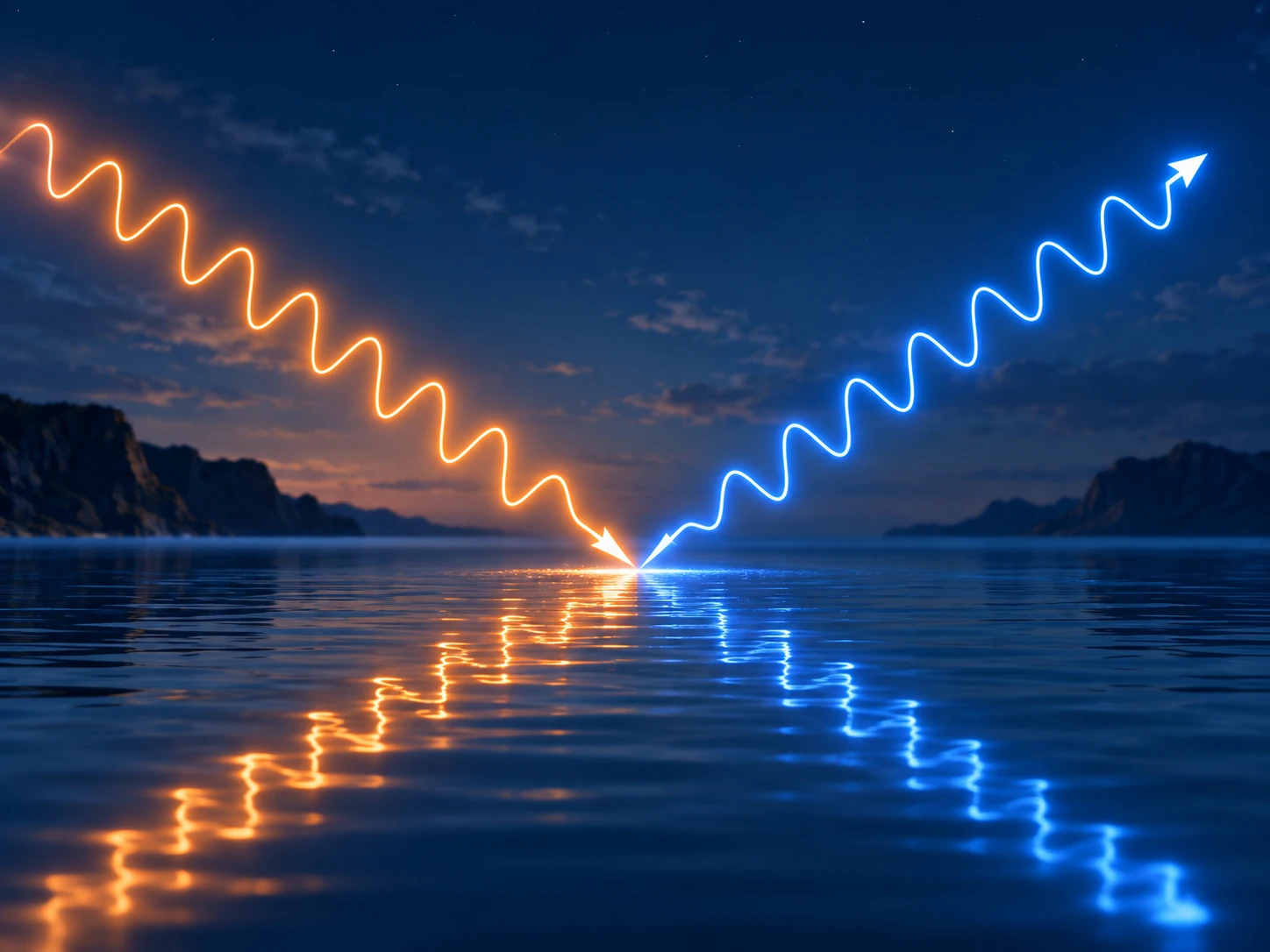 Onda electromagnética reflejada en una superficie de agua.